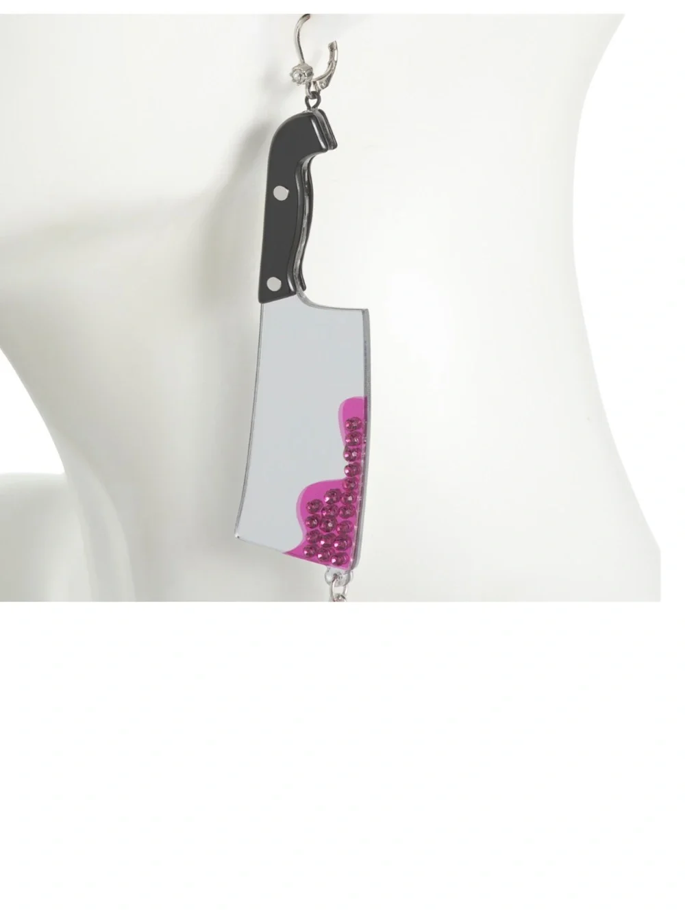 Betsey Johnson Black Handle Cleaver Earrings with Hot Pink Accents